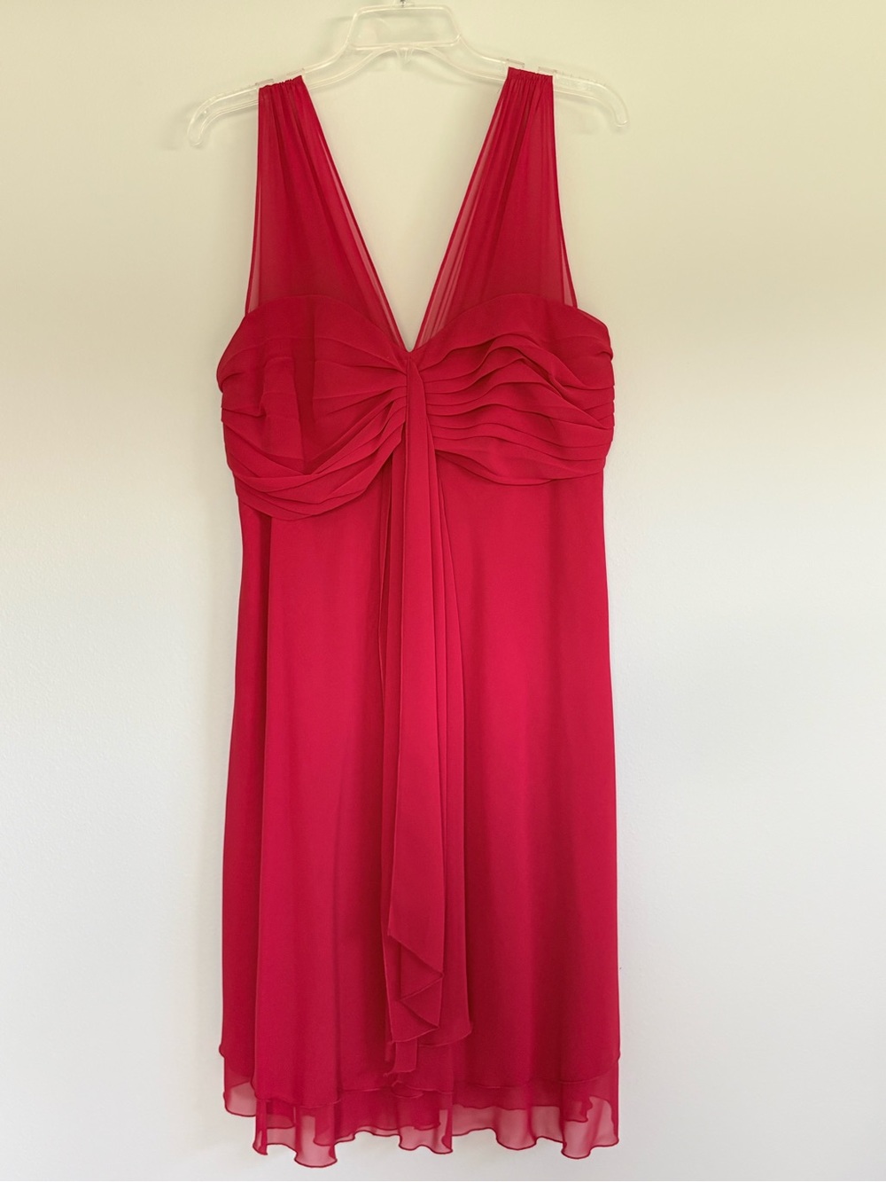 Chiffon V-Neck Ruffle Bust Mini Dress in Red
